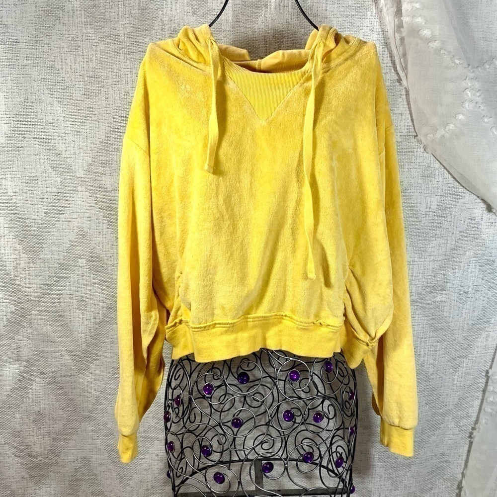 UO Out from under yellow terry cloth cropped hoodie size XS